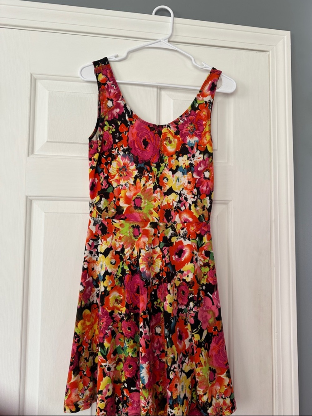 Belle Du Jour Bright Floral Scoop-Neck Dress - Pink, Orange, Yellow, Green